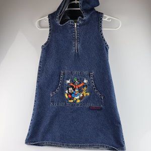 RARE Vintage Walt Disney World Kids Denim Dress with Hoodie Mickey Mouse & Gang